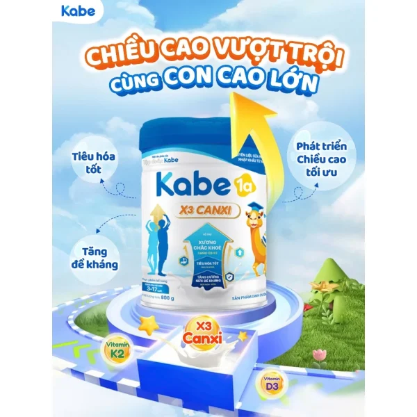 Sữa Bột Kabe 1a X3 Canxi Bổ Sung Canxi Giúp Trẻ Tăng Chiều Cao, Lon 800 gam - Hình ảnh 2